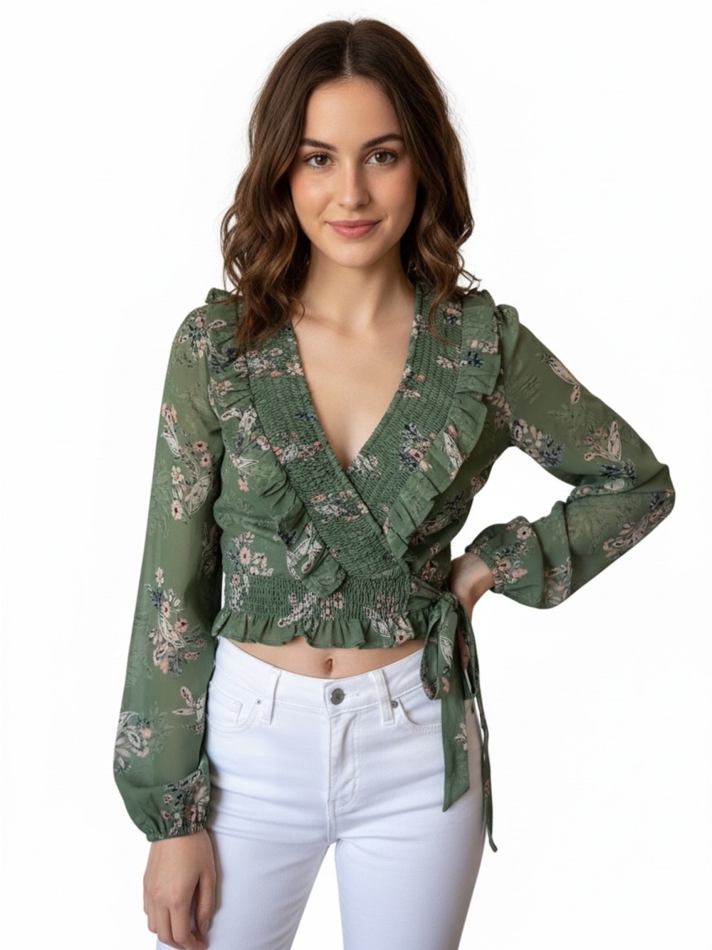 House of Harlow x Revolve sage, green wrap top